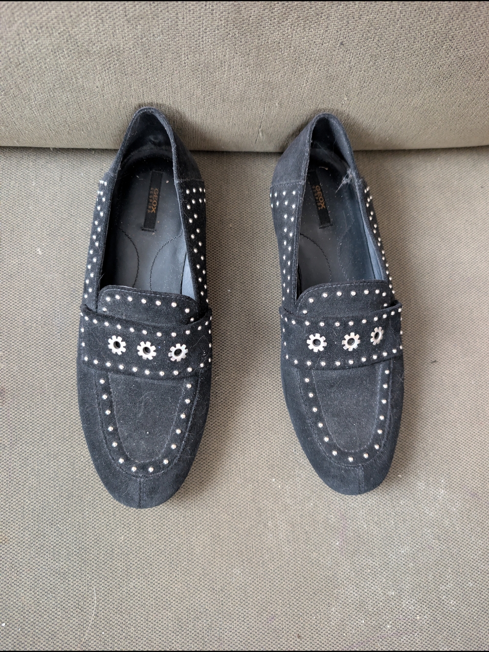 Black Studded Suede Loafers - New